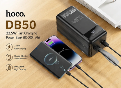 Hoco Powerbank 80.000mAh met LED-lamp - Zwart