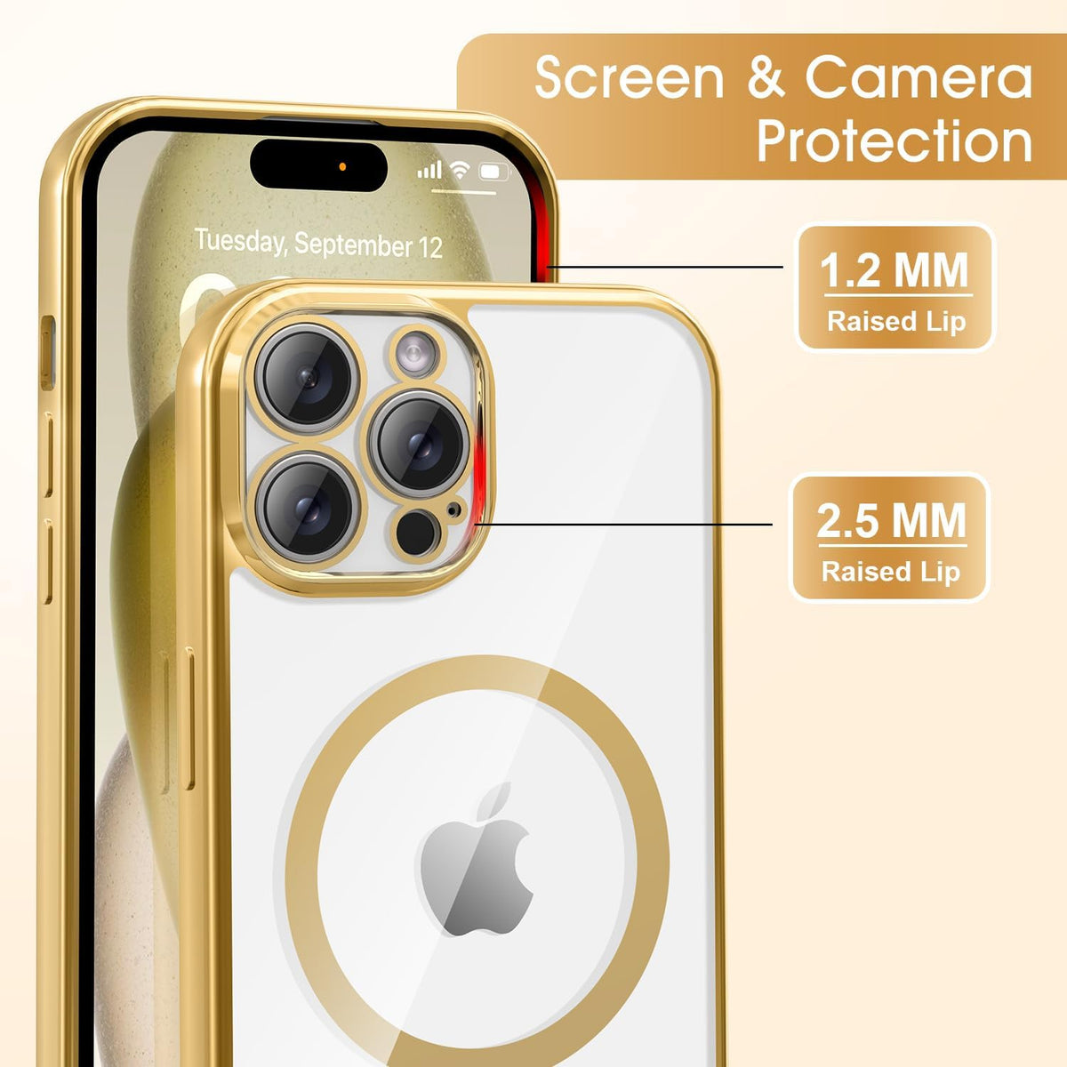 iPhone 16 Pro Max Hoesje - Goud - Siliconen MagSafe Back Cover met Telefoonkoord