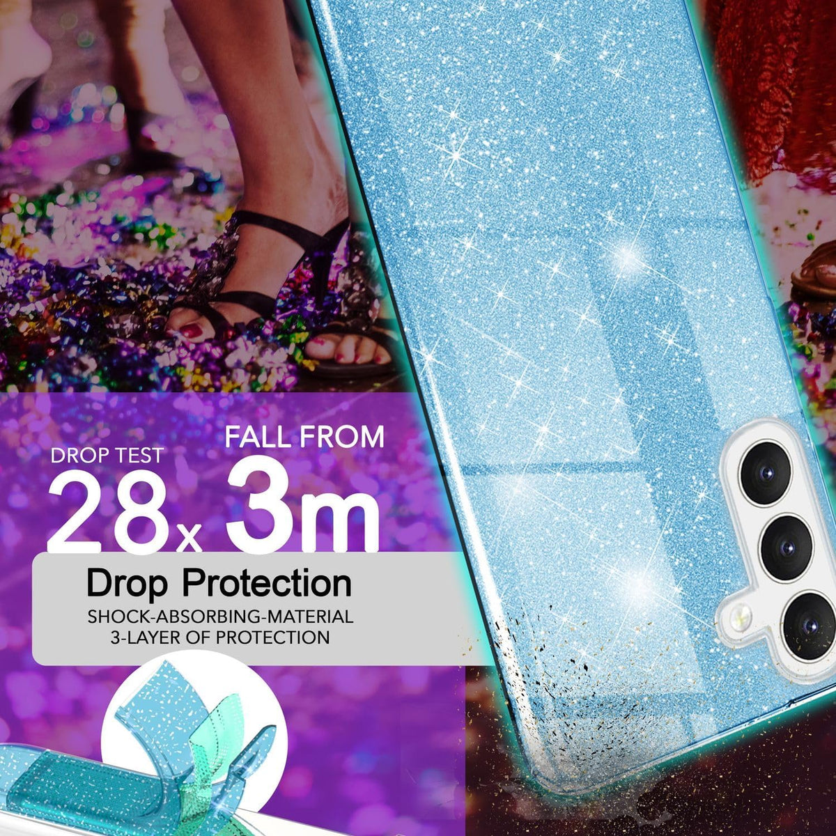 Samsung Galaxy A26 Hoesje - Blauw - Glitter Back Cover