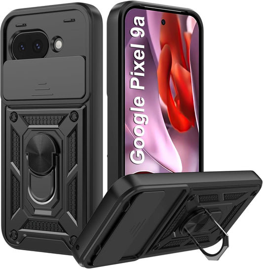 Google Pixel 9a Hoesje - Zwart - Armor Kickstand Camera Back Cover