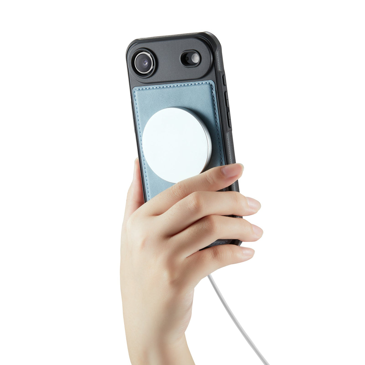 Apple iPhone Air Hülle - Aqua Blue - Luxus-2-in-1-MagSafe-Klapphülle mit Kartenfach