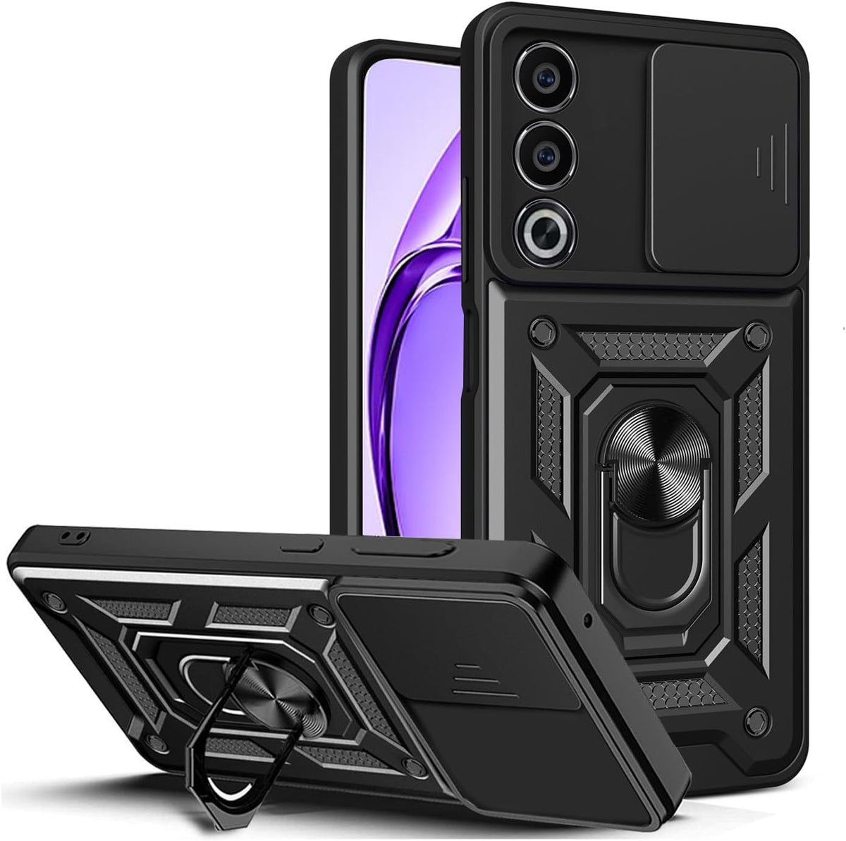 Coque Oppo A80 - Noir - Étui de protection avec béquille et protection caméra