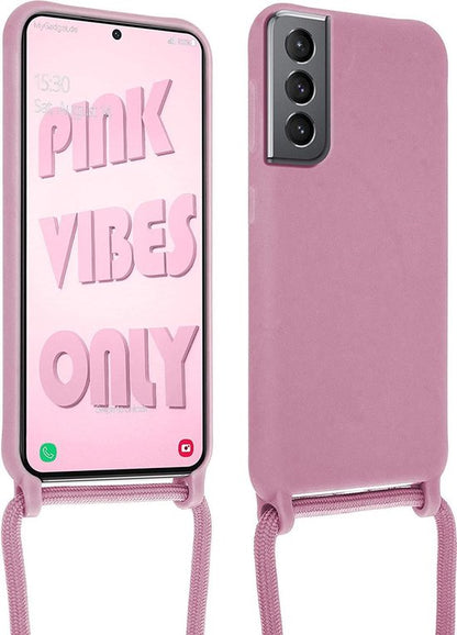 Samsung Galaxy S21 Case - Pink - Silicone Back Cover with Phone Strap