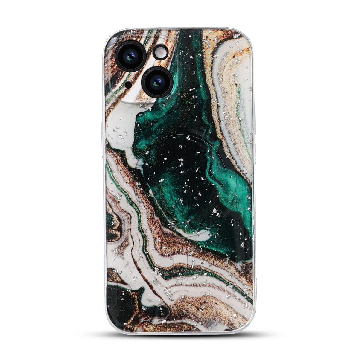 Apple iPhone 15 Hoesje - Groen - Marmer Glitter MagSafe Back Cover