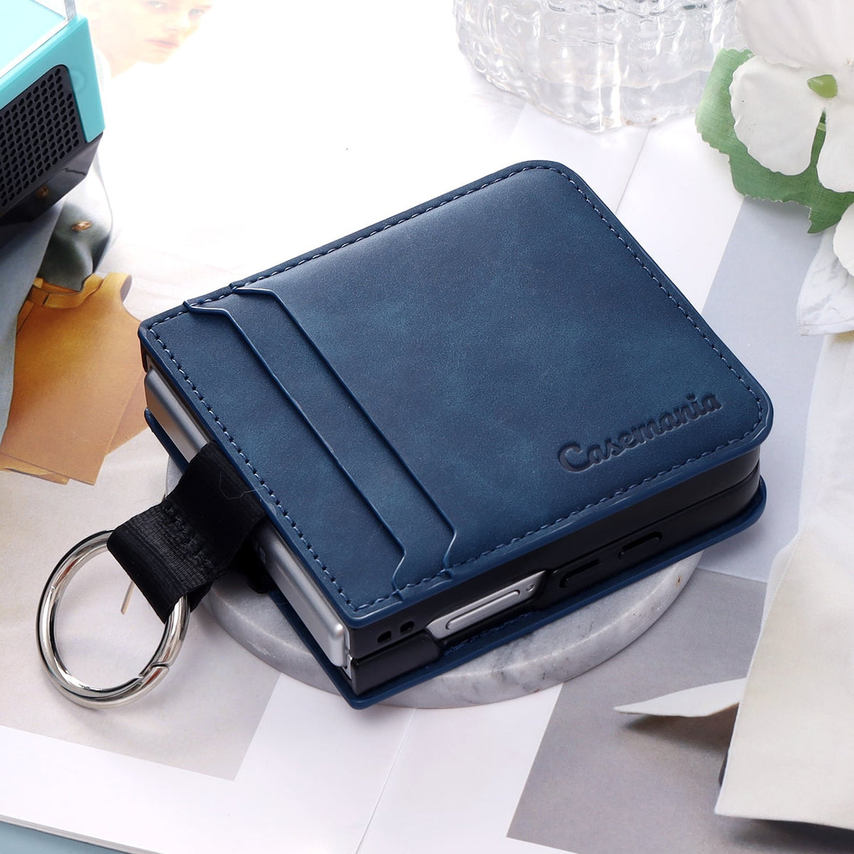 Samsung Galaxy Z Flip 7 Hoesje - Navy Blue - Ring Kickstand Back Cover