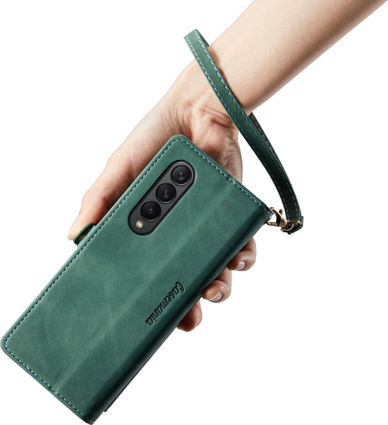Samsung Galaxy Z Fold 3 5G Hoesje - Olive Green - Luxe Bookcase met Rits en Telefoonkoord