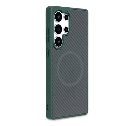 Samsung Galaxy S23 Ultra Hoesje - Groen - Carbon MagSafe Back Cover