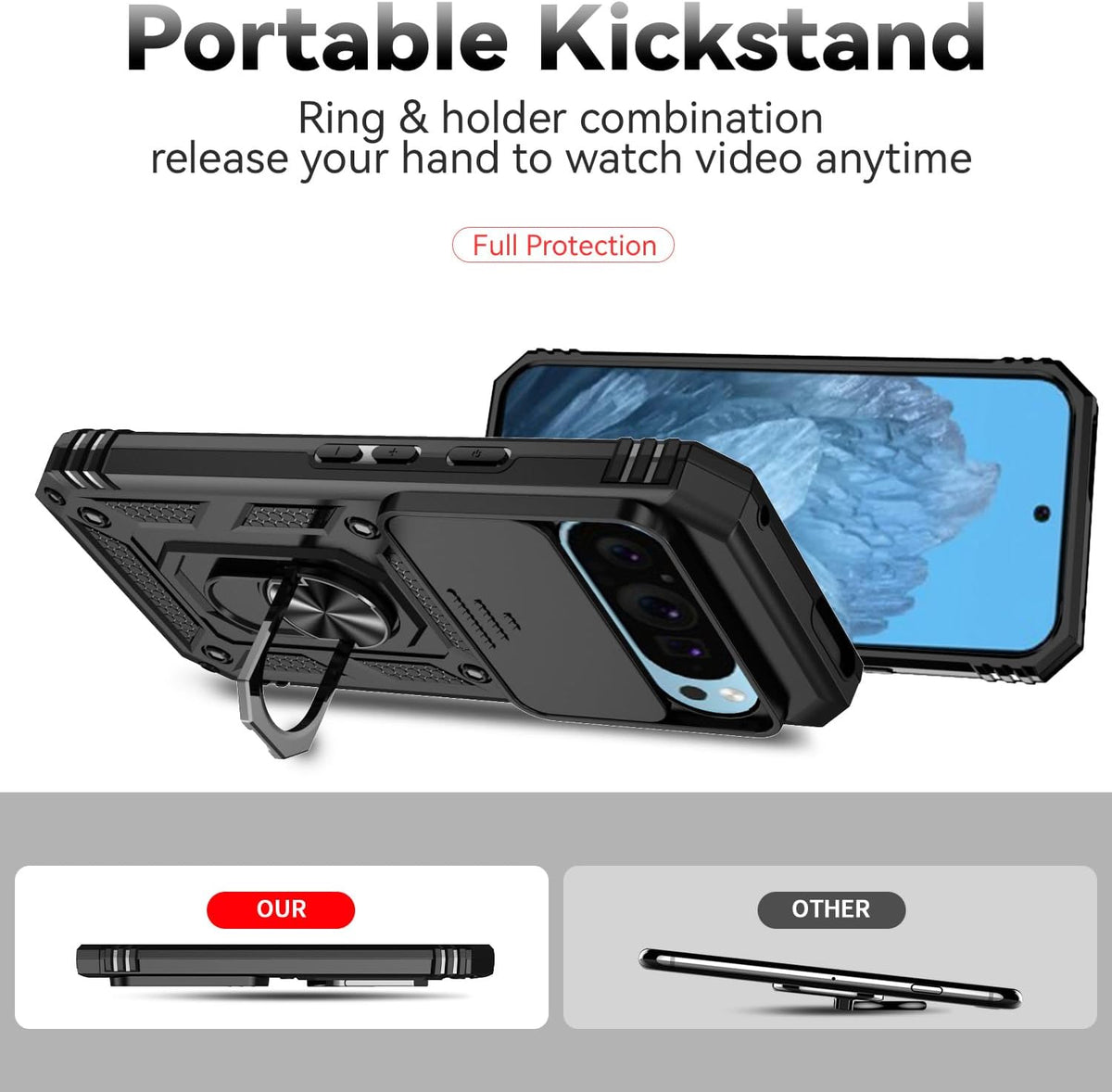 Google Pixel 9 Pro XL Hoesje - Zwart - Armor Kickstand Back Cover met Camerabescherming