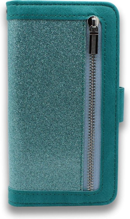 Samsung Galaxy S10 Lite Hoesje - Turquoise - Glitter Luxe Bookcase met Rits