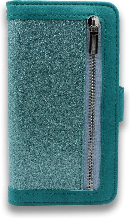 Samsung Galaxy S10 Lite Hoesje - Turquoise - Glitter Luxe Bookcase met Rits
