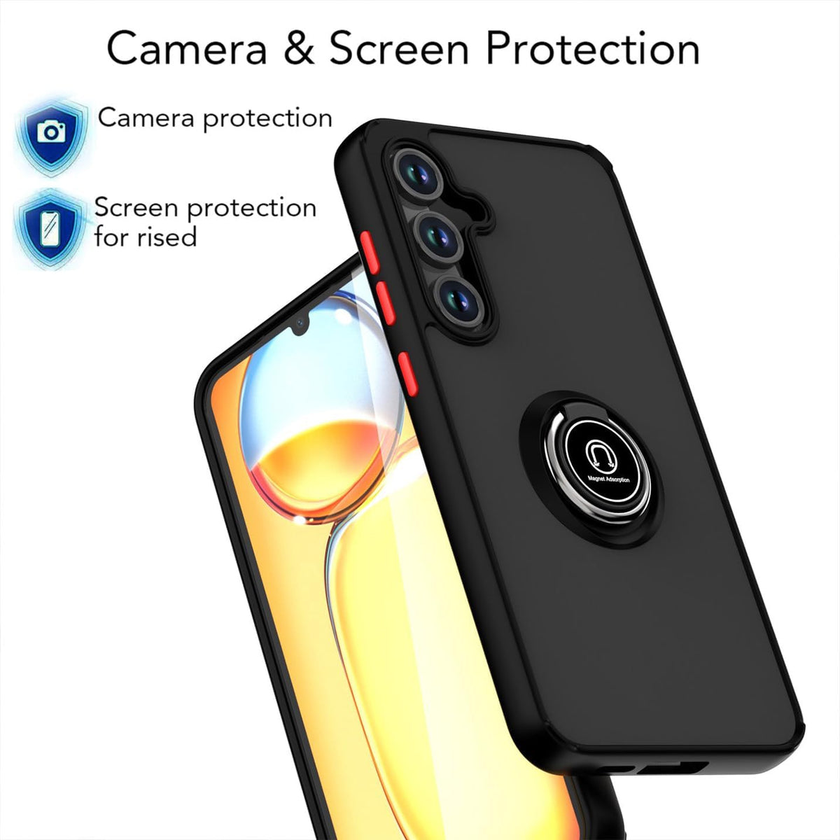 Samsung Galaxy S25 FE Hoesje - Zwart - Ring Stand Matte Armor Back Cover