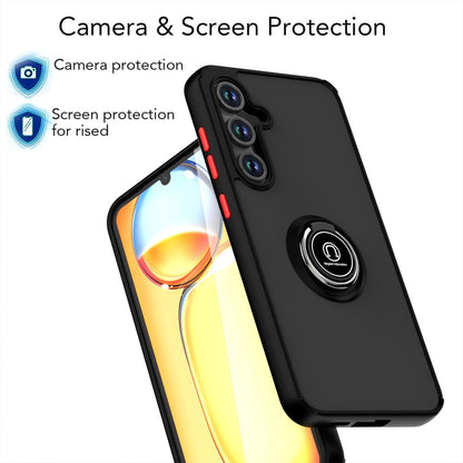 Samsung Galaxy S25 FE Hoesje - Zwart - Ring Stand Matte Armor Back Cover