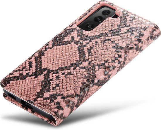 Samsung Galaxy S21 Hoesje - Roze - Luxe Slangen Bookcase