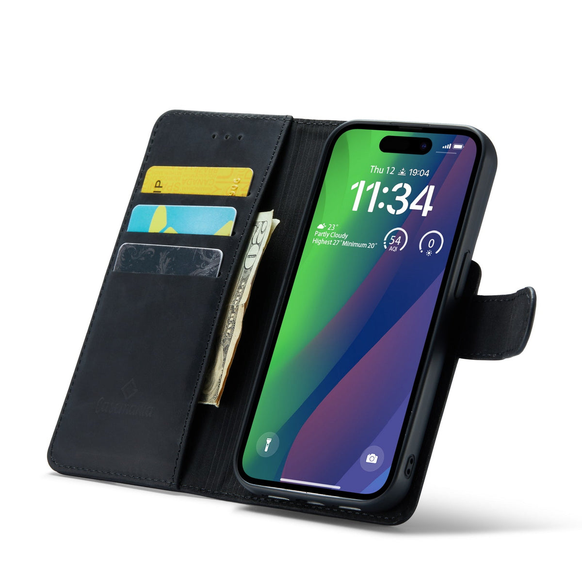 Apple iPhone 15 Plus Hoesje - Charcoal Gray - Echt Leren 2 in 1 MagSafe Bookcase