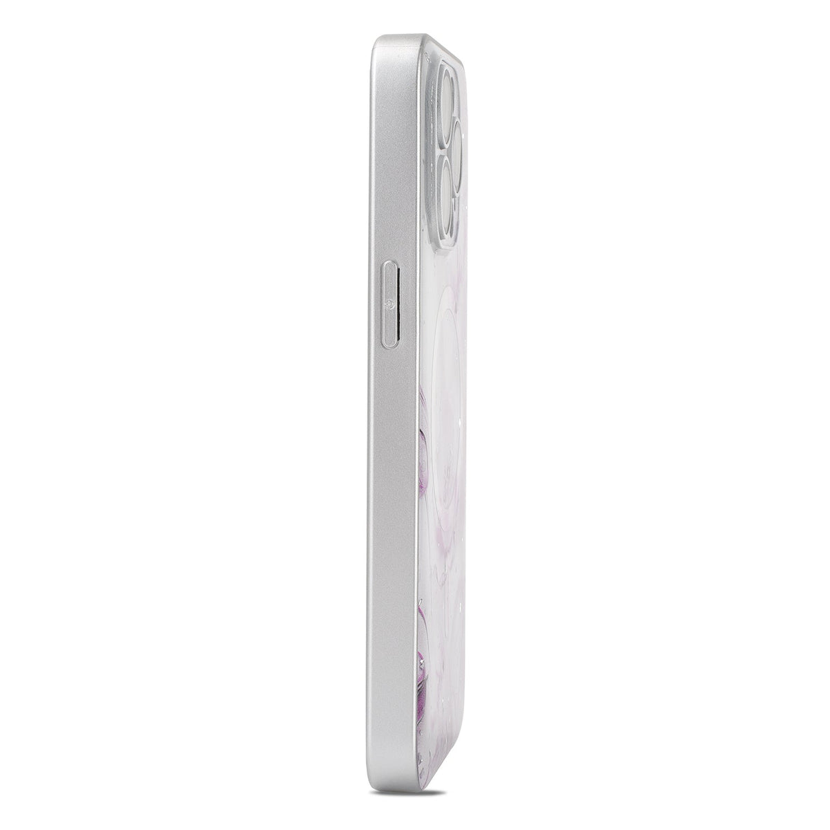 iPhone 15 Pro Hoesje - Licht Roze - Bloemen Glitter MagSafe Back Cover