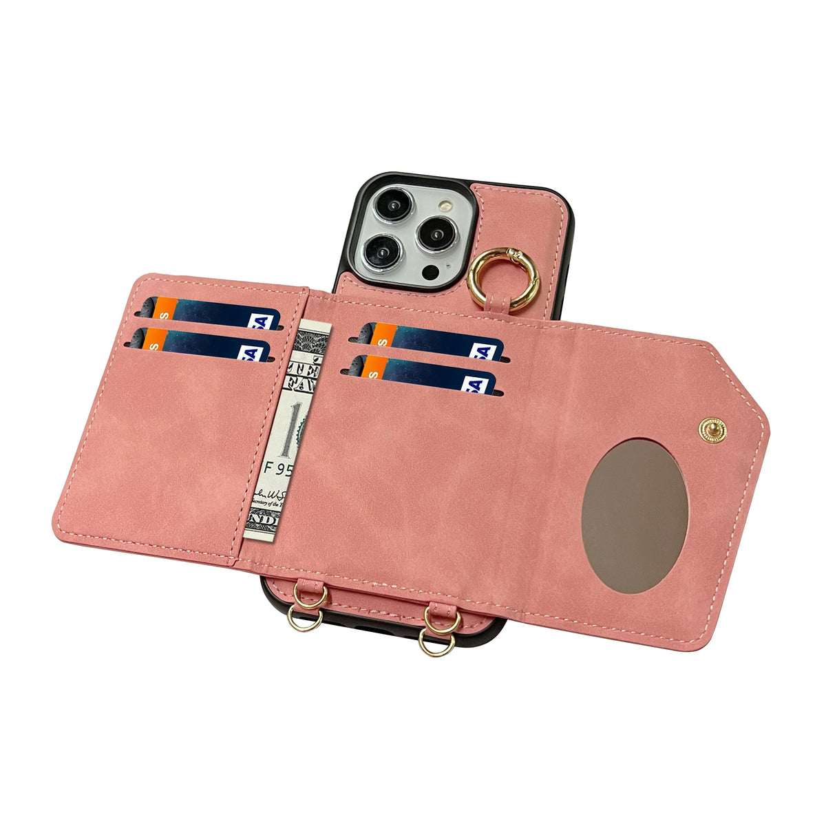 Apple iPhone 15 Pro Hoesje - Pale Pink - Luxe MagSafe Bookcase met Telefoonkoord