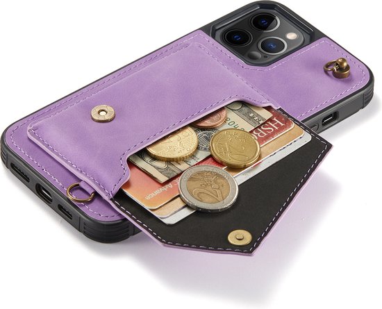 Apple iPhone 12 Pro Max Case - Purple - Luxury Back Cover with Phone Strap