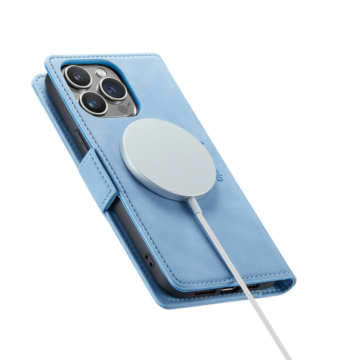 Apple iPhone 15 Pro Hülle - Sky Blue - Portemonnaie-MagSafe-Klapphülle mit Kartenfach