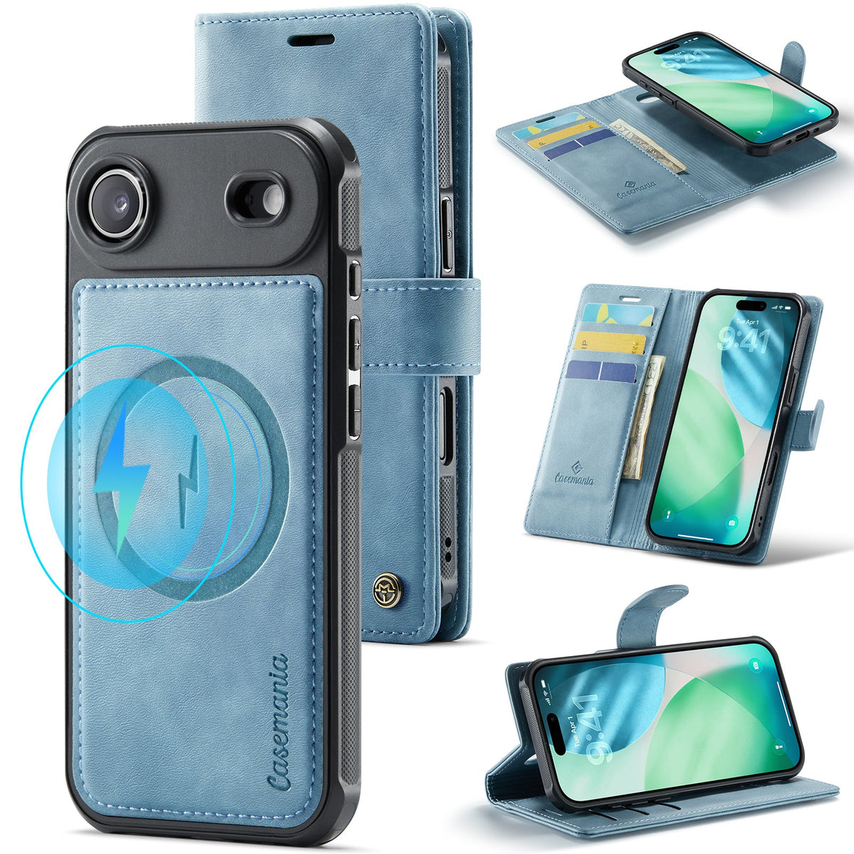 Apple iPhone Air Hülle - Aqua Blue - Luxus-2-in-1-MagSafe-Klapphülle mit Kartenfach