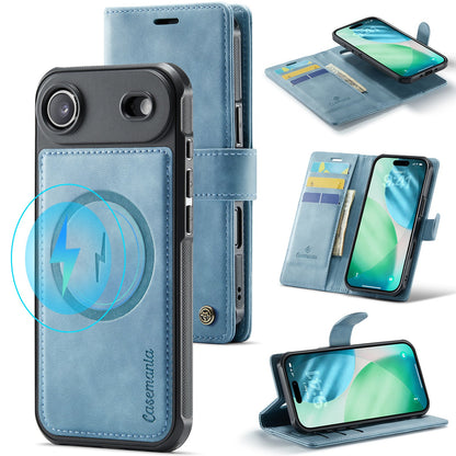 Apple iPhone Air Hülle - Aqua Blue - Luxus-2-in-1-MagSafe-Klapphülle mit Kartenfach