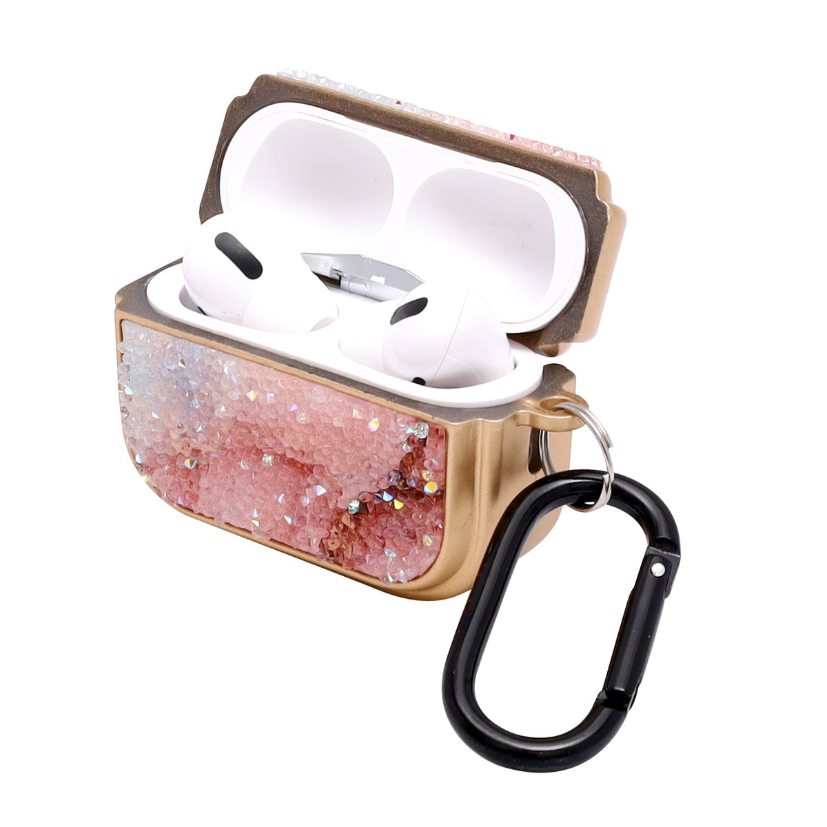 Apple AirPods Pro 2 / Pro Hoesje - Diamant Marmer Glitter met Ring - Goud