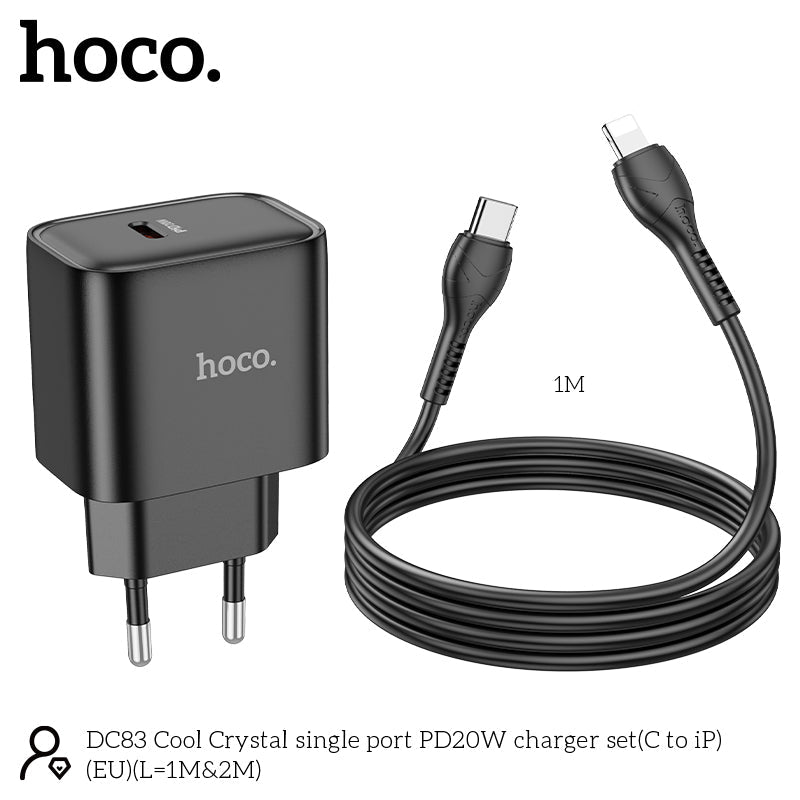 Chargeur rapide Hoco DC83 20W USB-C avec câble Lightning 1 m - Noir