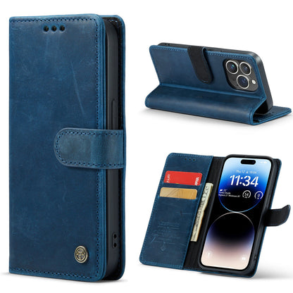 Apple iPhone 14 Pro Hoesje - Blauw - Echt Leren Bookcase