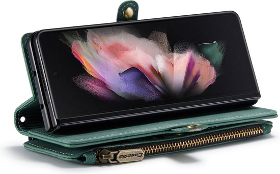 Samsung Galaxy Z Fold 3 5G Hoesje - Olive Green - Luxe Bookcase met Rits en Telefoonkoord