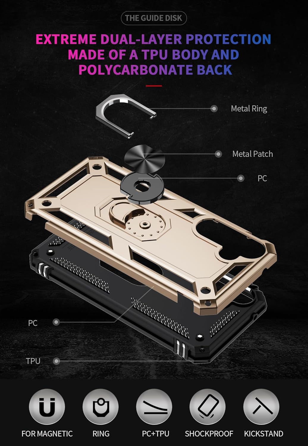 Samsung Galaxy A55 Hoesje - Goud - Armor Kickstand Back Cover