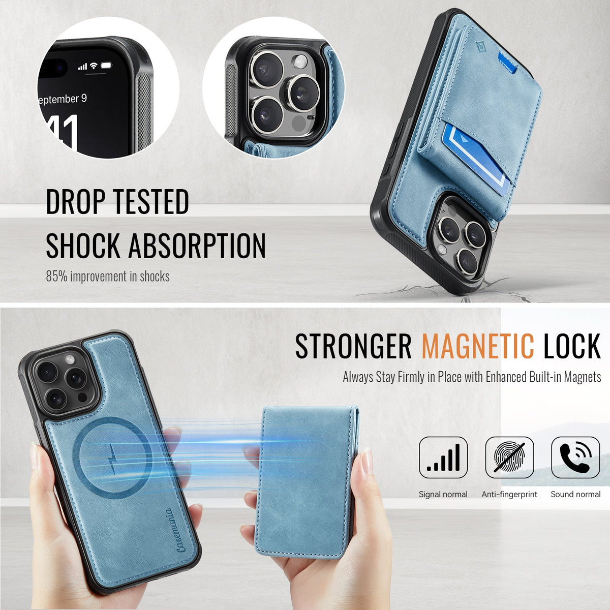 Apple iPhone 16 Pro Hoesje - Aqua Blue - MagSafe Back Cover met Pasjeshouder