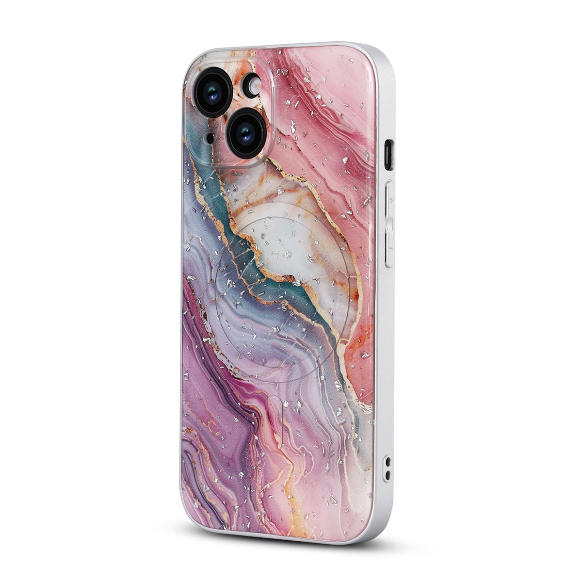 iPhone 13 Hoesje - Roze - Marmer Glitter MagSafe Back Cover