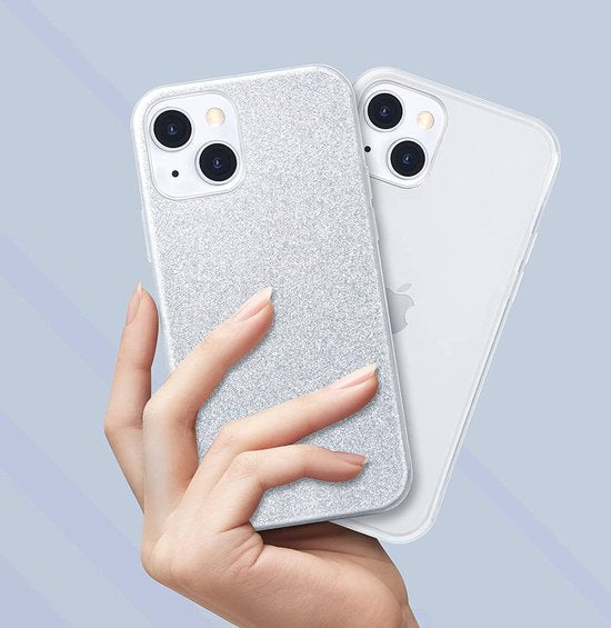 Apple iPhone 14 Hülle - Silber - Glitzer-Backcover