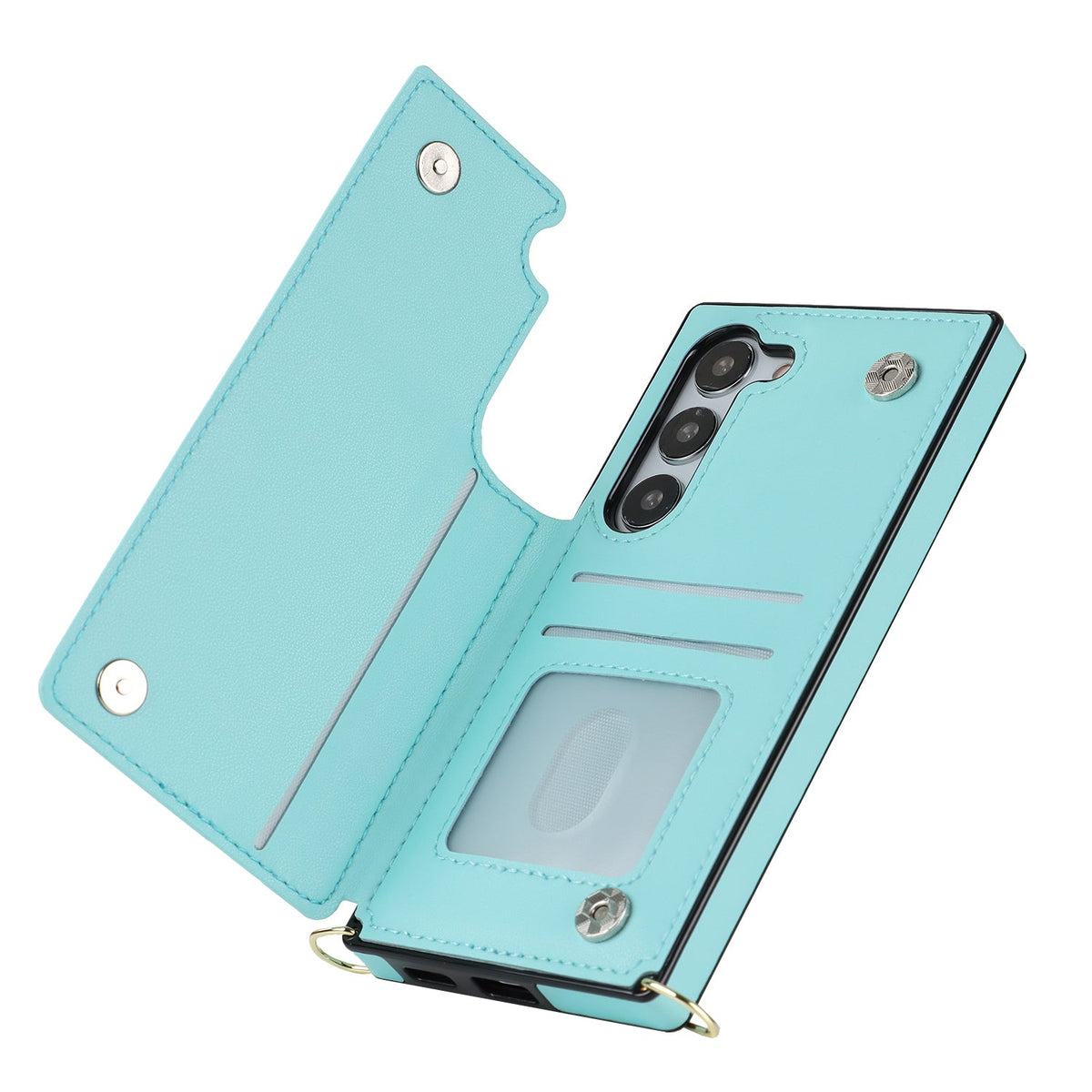 Coque Samsung Galaxy S23 - Turquoise - Étui arrière luxueux avec cordon de téléphone et fermeture éclair