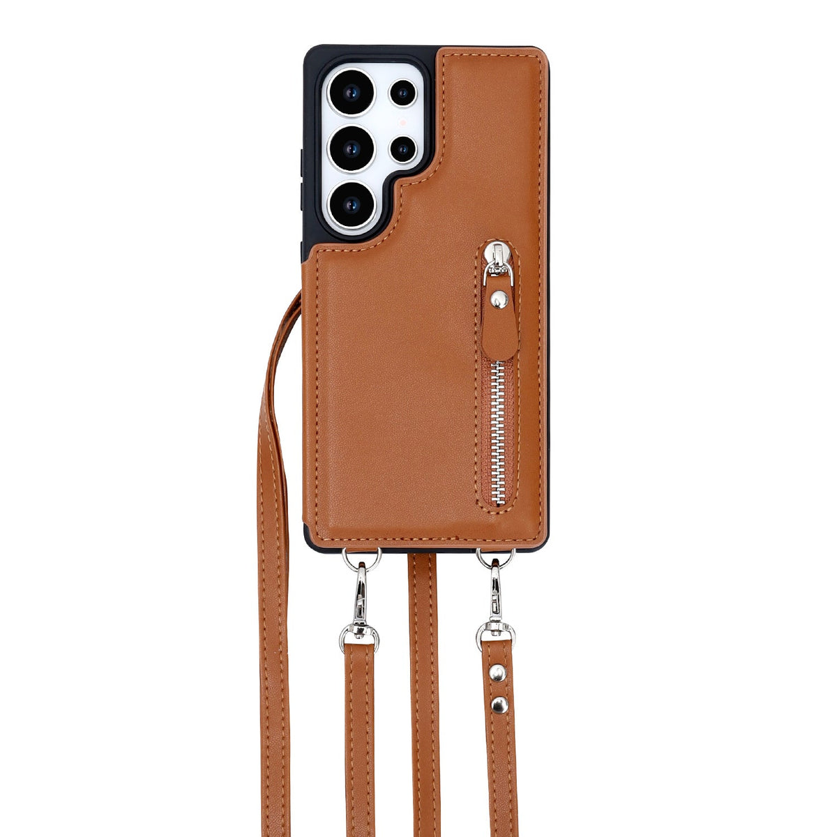 Samsung Galaxy S25 Ultra Hoesje - Bruin - Luxe Back Cover met Telefoonkoord en Rits