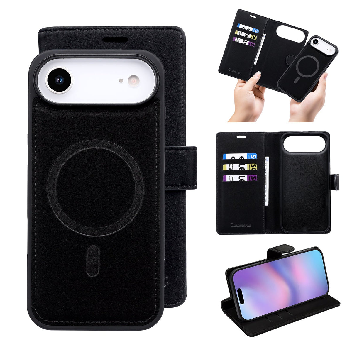 Apple iPhone Air Hülle - Onyx Black - 2-in-1-Velvet-Klapphülle mit Kartenfach