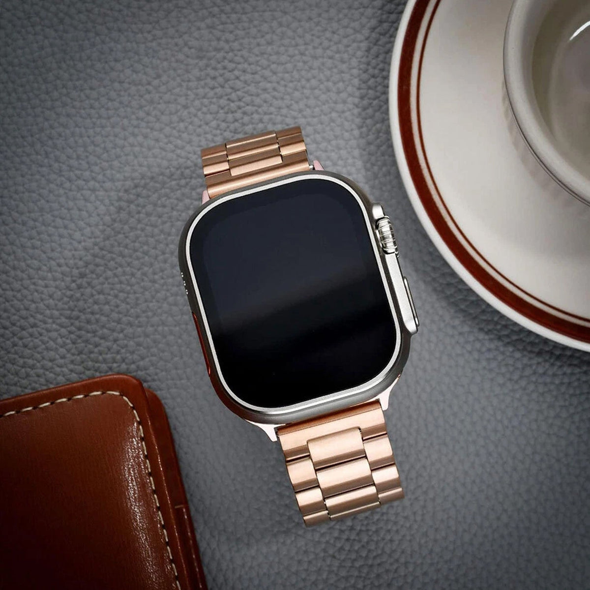 Apple Watch Bandje 44/45/46/49 mm - RVS Metalen Schakelband - Zwart