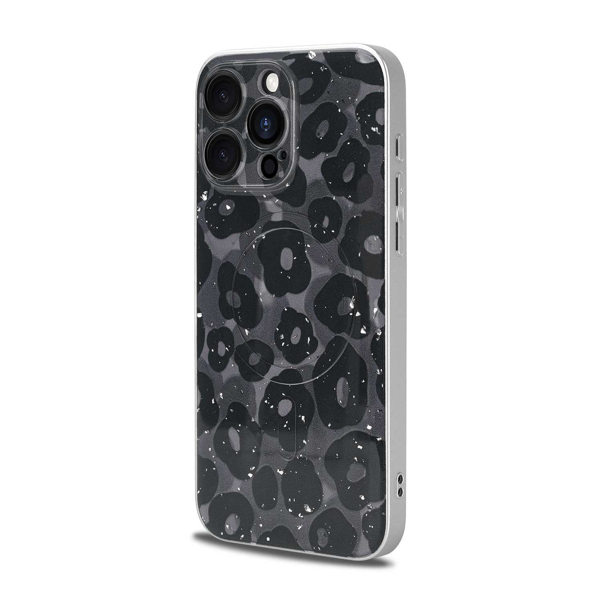 Apple iPhone 14 Pro Hülle - Leopard Lila - Glitzer MagSafe Backcover