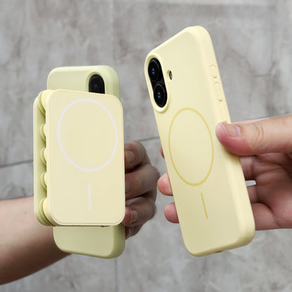 Apple iPhone 16 Hoesje - Geel - Siliconen Back Cover met Afneembare Hartjes Zuignappen