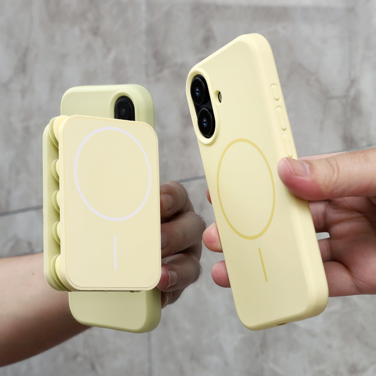 Apple iPhone 17 Hoesje - Geel - Siliconen Back Cover met Afneembare Hartjes Zuignappen