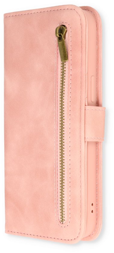 Apple iPhone 14 Hoesje - Pale Pink - Luxe Bookcase met Rits