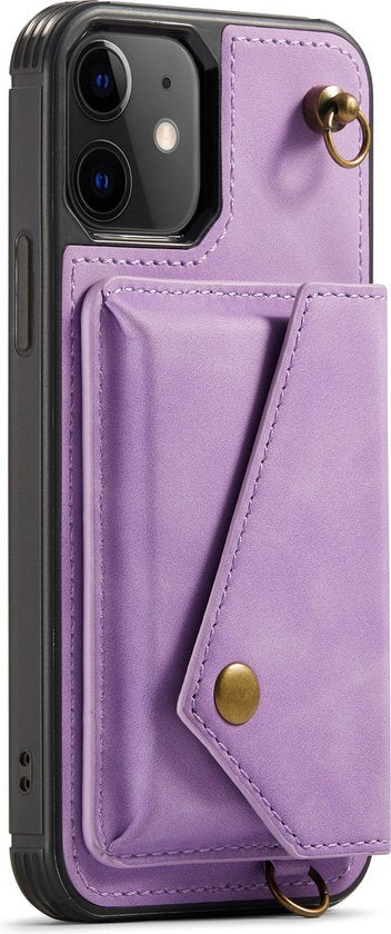 Apple iPhone 12 Hoesje - Paars - Luxe Back Cover met Telefoonkoord