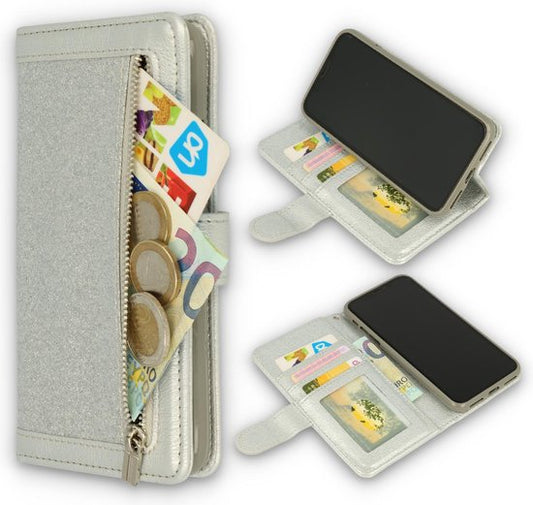 Apple iPhone 11 Pro Max Hoesje - Zilver - Luxe Bookcase met Rits
