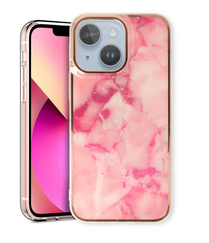 Apple iPhone 15 Hoesje - Roze - Siliconen Marmer Back Cover