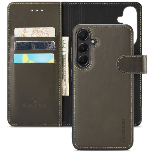 Coque Samsung Galaxy A55 - Emerald Green - Étui portefeuille 2 en 1 en cuir véritable