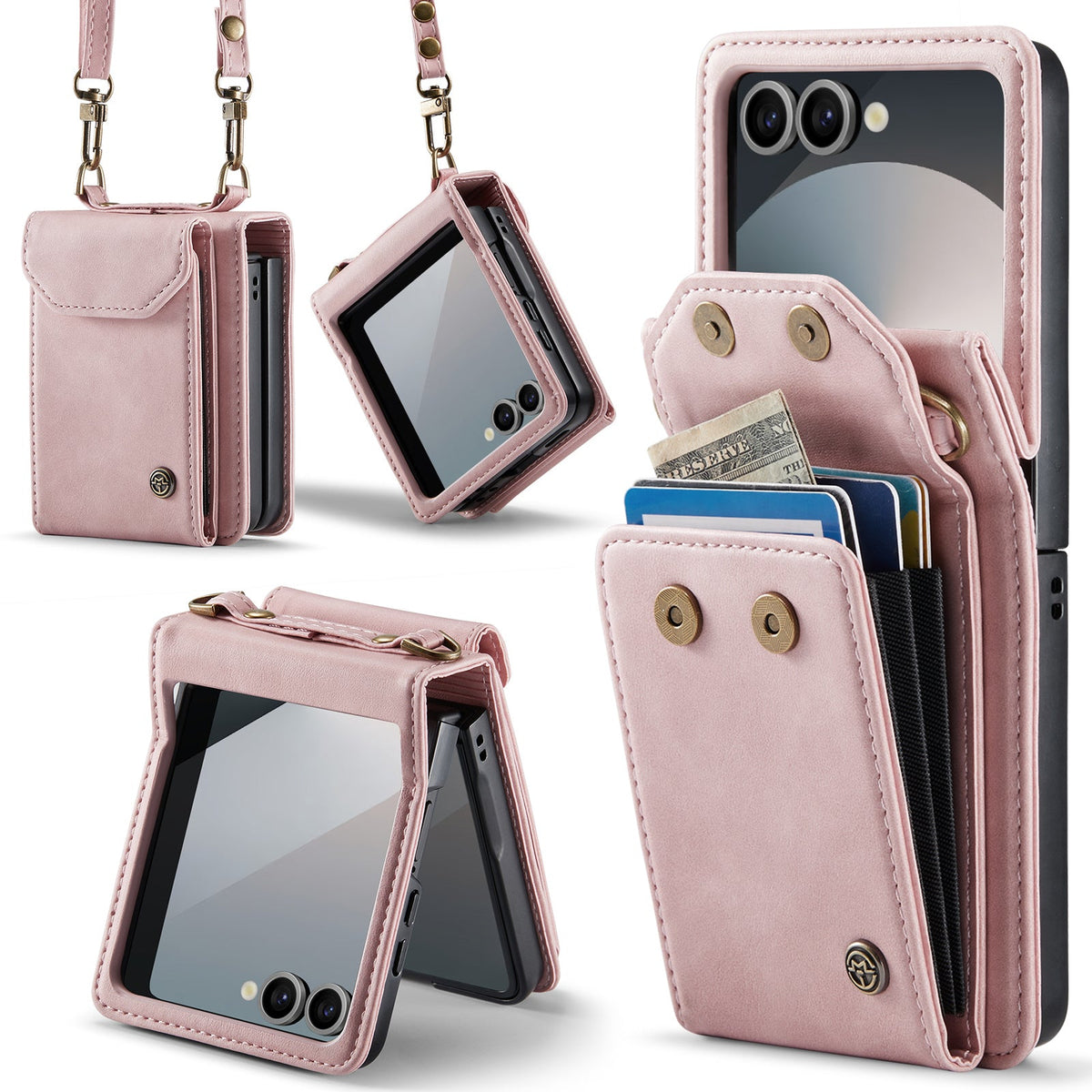 Samsung Galaxy Z Flip 7 Case - Pale Pink - Wallet Case with Phone Strap