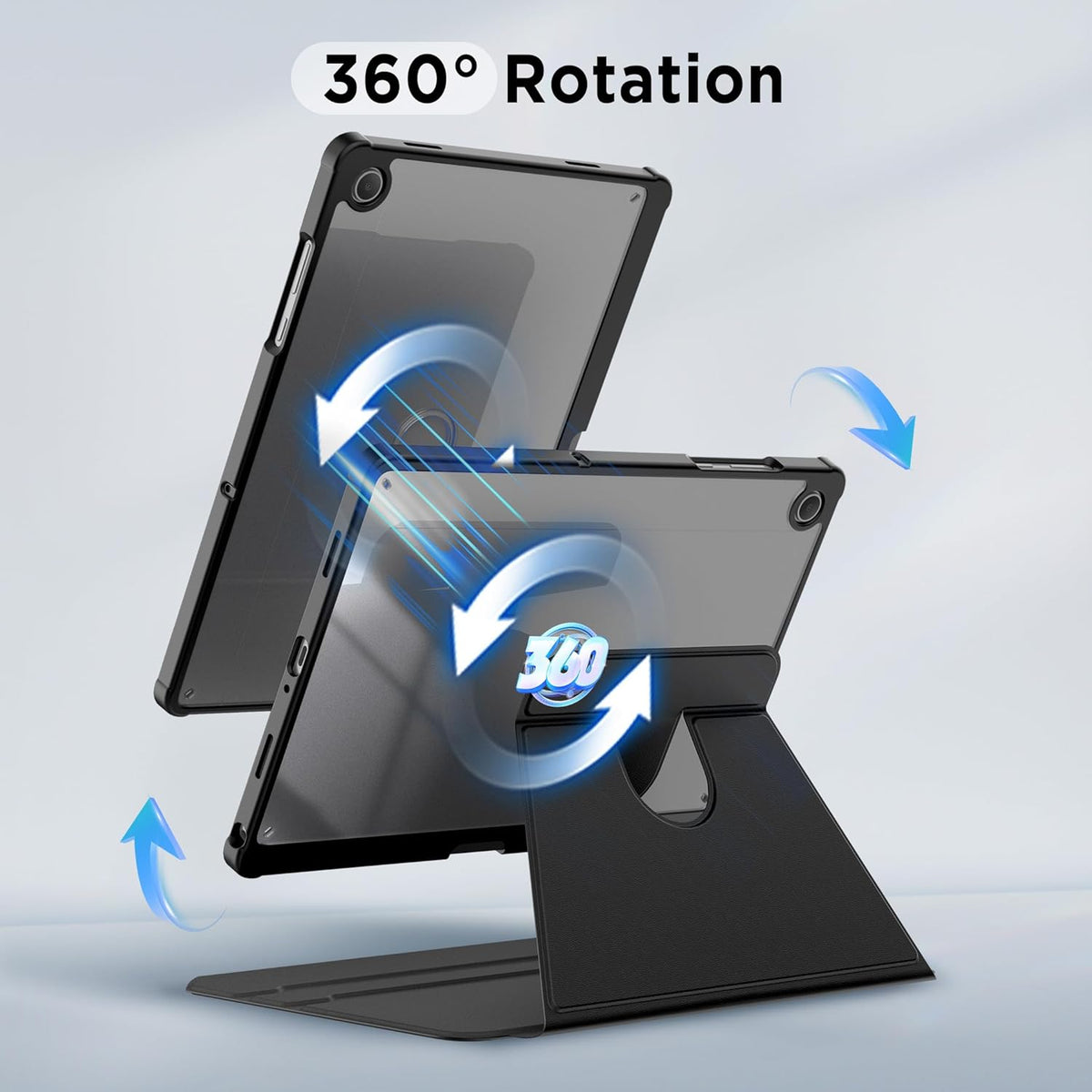 Samsung Galaxy Tab A11 Plus/A9 Plus Tablet Case - Black - 360° Rotating Tablet Cover with Clear Back