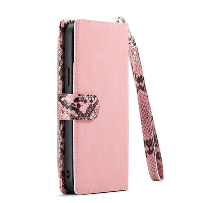 Apple iPhone 13 Pro Hülle - Rosa - Luxus Schlangenprint Klapphülle mit Kartenfach und Reißverschluss