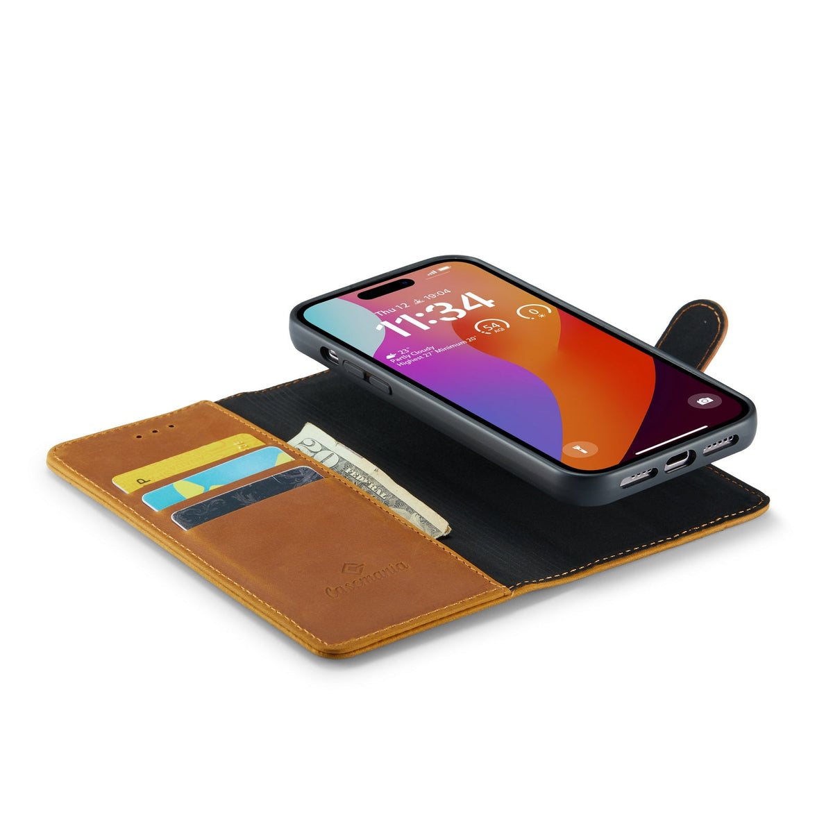 Apple iPhone 15 Pro Max Hülle - Sienna Brown - Echtleder-2-in-1-MagSafe-Klapphülle mit Kartenfach