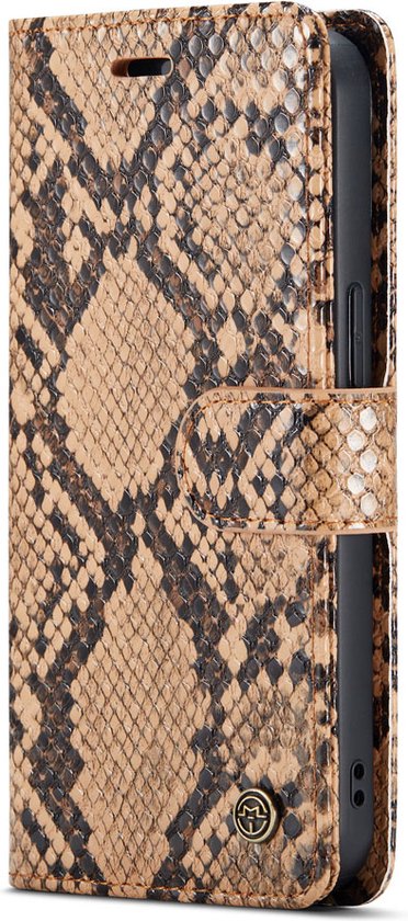 Apple iPhone 13 Hoesje - Beige - Luxe Slangen Bookcase