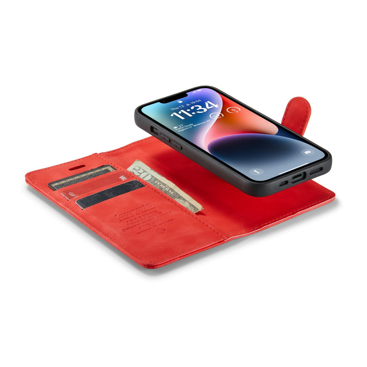 Apple iPhone 15 Plus Hülle - Crimson Red - 2-in-1 Klapphülle mit Kartenfach